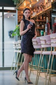 Nicole Miller shimmery one shoulder party dress